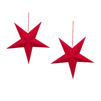 Conjunto De 2 Estrellas Led De Papel Rojo 45 Cm Terciopelo Linterna Navidad Motti - Rojo