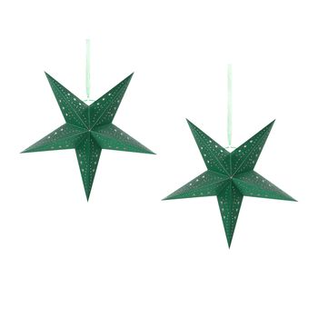 Conjunto De 2 Estrellas Led De Papel Verde Esmeralda 45 Cm Purpurina Motti - Verde