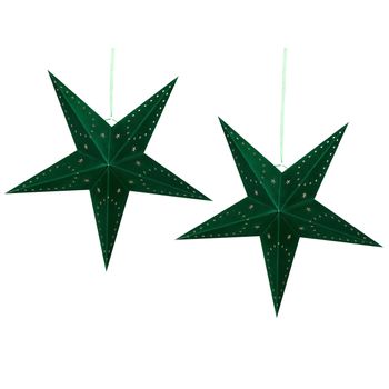Conjunto De 2 Estrellas Led De Papel Verde Esmeralda 60 Cm Terciopelo Motti - Verde