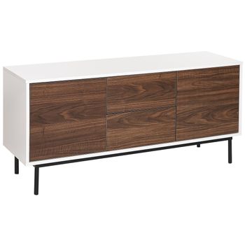 Cómoda Madera Oscura Blanco 120 X 38 Cm 2 Puertas Estantes Cajones Patas Metal Okland - Blanco