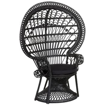 Silla Pavo Real De Ratán Negro 150 X 68 Cm Asiento Cojín Respaldo Alto Emmanuelle - Negro