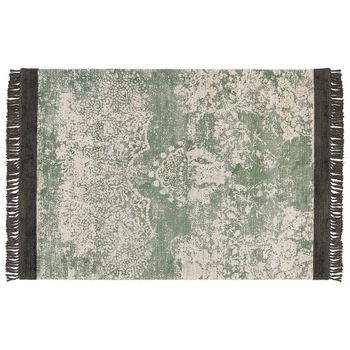 Alfombra De Viscosa Verde Beige Negro 160 X 230 Cm Algodón Flecos Envejecido Akarsu - Verde