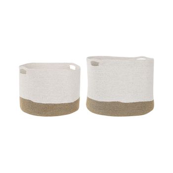 Conjunto De 2 Cestas De Algodón Yute Blanco Beige Claro Accesorio Ropa Kahan - Blanco