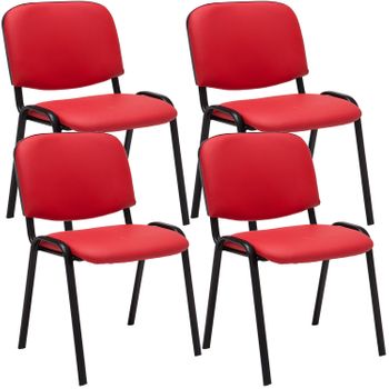 Clp Set De 4 Sillas De Reuniones Ken En Cuero Pu Simil Cuero Rojo 53x53x83 Cm