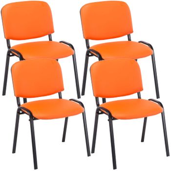 Clp Set De 4 Sillas De Reuniones Ken En Cuero Pu Simil Cuero Naranja 53x53x83 Cm