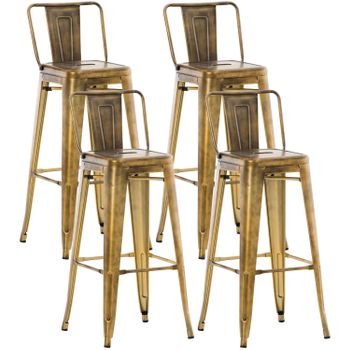 Clp Set De 4 Taburetes Mason Metálicos Metal Dorado 43x44x96 Cm