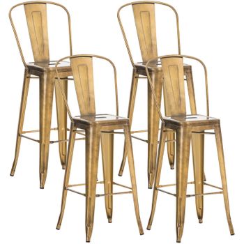 Clp Set De 4 Taburetes De Bar Aiden Metal Dorado 52x44x115 Cm