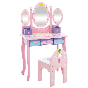 Clp Tocador Infantil Emilia Con Silla Madera Rosado 31x60x101 Cm