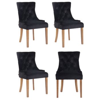 Clp Juego De 4 Sillas De Comedor Aberdeen En Terciopelo Negro 58x55x92 Cm