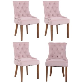 Clp Juego De 4 Sillas De Comedor Aberdeen En Terciopelo Rosado 58x55x92 Cm