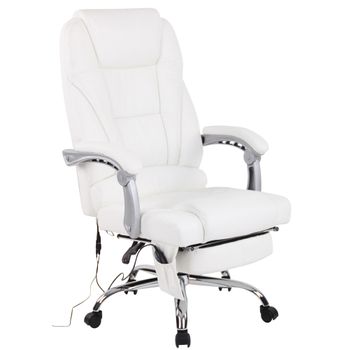 Clp Silla De Oficina Pacific De Cuero Real Con Función De Masaje Cuero Auténtico Blanco 64x69x Cm