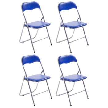 Clp Set De 4 Sillas Plegables Felix Simil Cuero (pvc) Azul/plateado 45x45x78 Cm