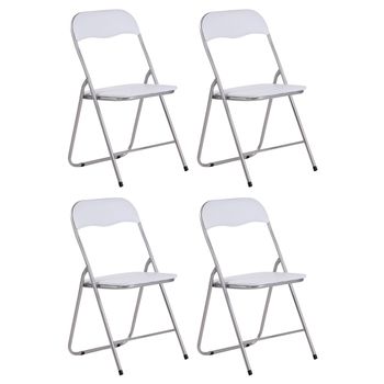 Clp Set De 4 Sillas Plegables Felix Simil Cuero (pvc) Blanco/plateado 45x45x78 Cm