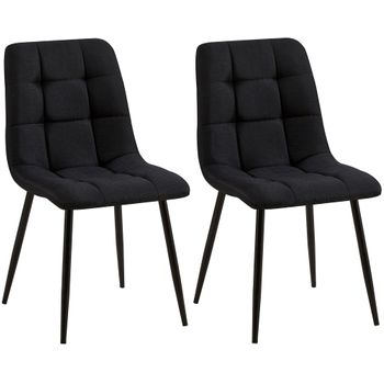 Clp Set De Dos Sillas De Comedor Tilde En Tela O Terciopelo Negro 52x45x88 Cm