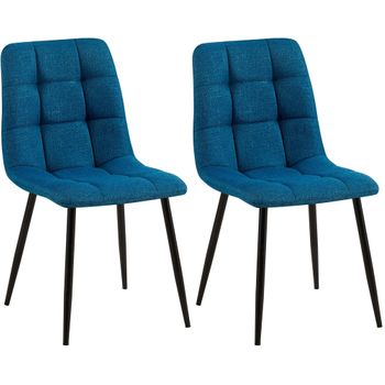 Clp Set De Dos Sillas De Comedor Tilde En Tela O Terciopelo Azul 54x45x83 Cm