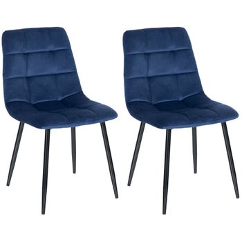 Clp Set De Dos Sillas De Comedor Tilde En Tela O Terciopelo Azul 52x45x88 Cm