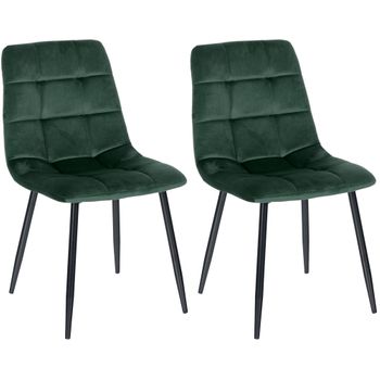 Clp Set De Dos Sillas De Comedor Tilde En Tela O Terciopelo Verde 54x45x83 Cm