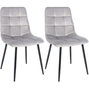 Clp Set De Dos Sillas De Comedor Tilde En Tela O Terciopelo Gris 54x45x83 Cm