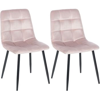 Clp Set De Dos Sillas De Comedor Tilde En Tela O Terciopelo Rosado 54x45x83 Cm