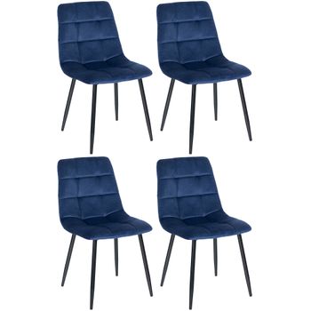 Clp Juego De 4 Sillas De Comedor Tilde En Tela O Terciopelo Azul 52x45x88 Cm