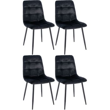 Clp Juego De 4 Sillas De Comedor Tilde En Tela O Terciopelo Negro 54x45x83 Cm