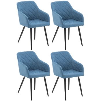 Clp Juego De 4 Sillas De Comedor Shila En Tela O Terciopelo Azul 44x47x84 Cm