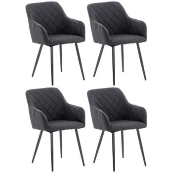 Clp Juego De 4 Sillas De Comedor Shila En Tela O Terciopelo Negro 44x47x84 Cm