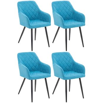 Clp Juego De 4 Sillas De Comedor Shila En Tela O Terciopelo Turquesa 44x47x84 Cm