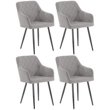 Clp Juego De 4 Sillas De Comedor Shila En Tela O Terciopelo Gris 44x47x84 Cm