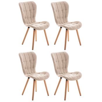 Clp Set De 4 Sillas De Comedor Elda Tapizadas En Tela Crema 63x50x88 Cm