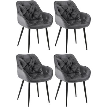 Clp Set De 4 Sillas Tanna De Salón En Terciopelo Gris Oscuro 62x58x83 Cm