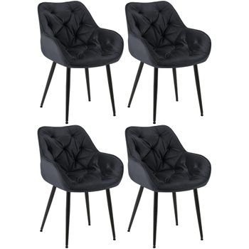 Clp Set De 4 Sillas Tanna De Salón En Terciopelo Negro 62x58x83 Cm