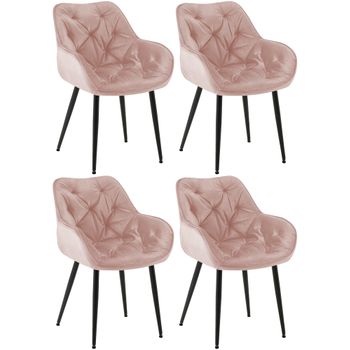 Clp Set De 4 Sillas Tanna De Salón En Terciopelo Rosado 62x58x83 Cm