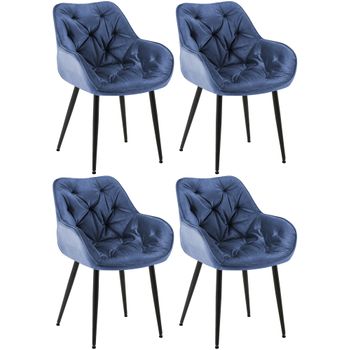 Clp Set De 4 Sillas Tanna De Salón En Terciopelo Azul 62x58x83 Cm