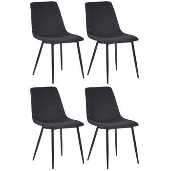 Clp Juego De 4 Sillas De Comedor Telde Tapizadas En Tela Negro 57x45x83 Cm