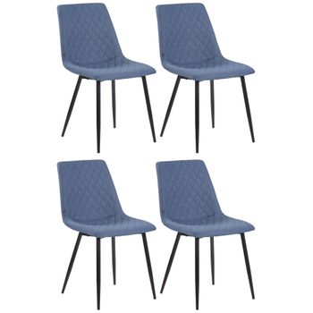 Clp Juego De 4 Sillas De Comedor Telde Tapizadas En Tela Azul 57x45x83 Cm