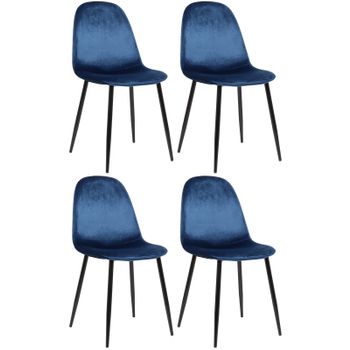 Clp Juego De 4 Sillas De Comedor Napier Terciopelo Azul 51x44x88 Cm