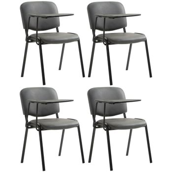 Clp Set De 4 Sillas Confidente Ken Con Mesa Extensible Para Escritura Simil Cuero Gris 71x53x81 Cm