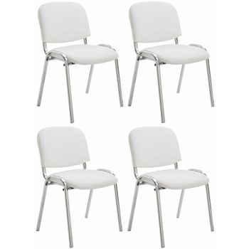 Clp Set De 4 Sillas Ken Cromadas En Polipiel Simil Cuero Blanco 48x54x79 Cm