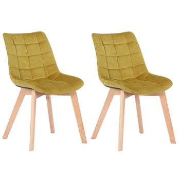 Clp Set De 2 Sillas De Comedor Passaic En Terciopelo Amarillo 61x46x82 Cm