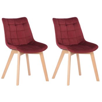 Clp Set De 2 Sillas De Comedor Passaic En Terciopelo Rojo 61x46x82 Cm