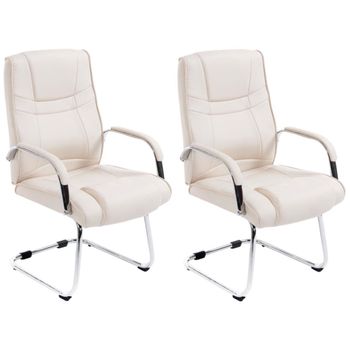 Clp Set De 2 Sillas Cantilever Xxl Attila En Polipiel Simil Cuero Crema 67x60x104 Cm