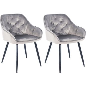 Clp Set De 2 Sillas Para Salón Cassis En Terciopelo Gris Claro 58x56x81 Cm