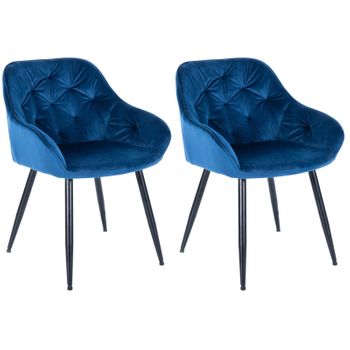 Clp Set De 2 Sillas Para Salón Cassis En Terciopelo Azul 58x56x81 Cm