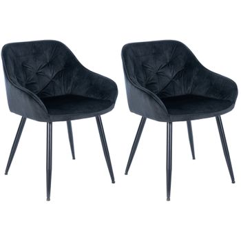 Clp Set De 2 Sillas Para Salón Cassis En Terciopelo Negro 58x56x81 Cm