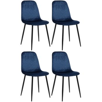 Clp Set De 4 Sillas De Comedor Giverny En Tela O Terciopelo Azul 54x44x88 Cm