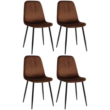 Clp Set De 4 Sillas De Comedor Giverny En Tela O Terciopelo Marrón 54x44x88 Cm