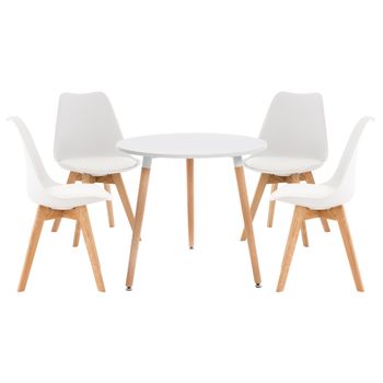 Clp Juego De Mesa Y 4 Sillas Lansgar Para Comedor Madera Blanco 140x140x83 Cm