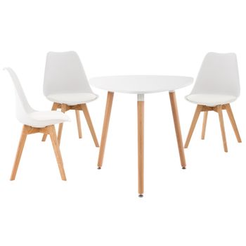 Clp Set De Mesa Y 3 Sillas Libanera Para El Comedor Madera Blanco 150x150x83 Cm