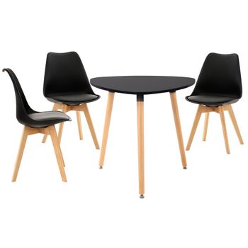 Clp Set De Mesa Y 3 Sillas Libanera Para El Comedor Madera Negro 150x150x83 Cm